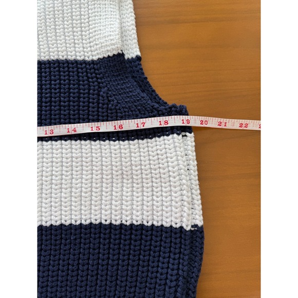 Beige Botany Striped Sweater Vest Preppy Coastal Chic Blue White Sleeveless‎ Top - Picture 5 of 5